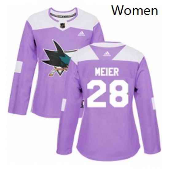 Womens Adidas San Jose Sharks 28 Timo Meier Authentic Purple Fights Cancer Practice NHL Jersey